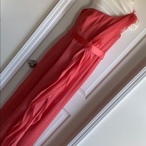 Coral one shoulder formal dress.
